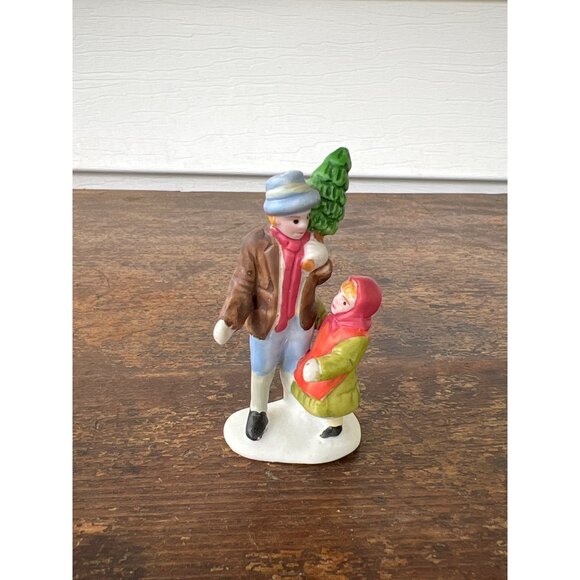 Vintage Lemax 1992 Porcelain Father & Daughter Figurine Christmas Village Decor - Picture 1 of 9